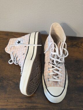 Converse Peach Gingham High Top Sneakers
